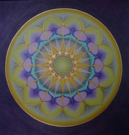 Mandala vhľadu /pastelky, akryl/ A2